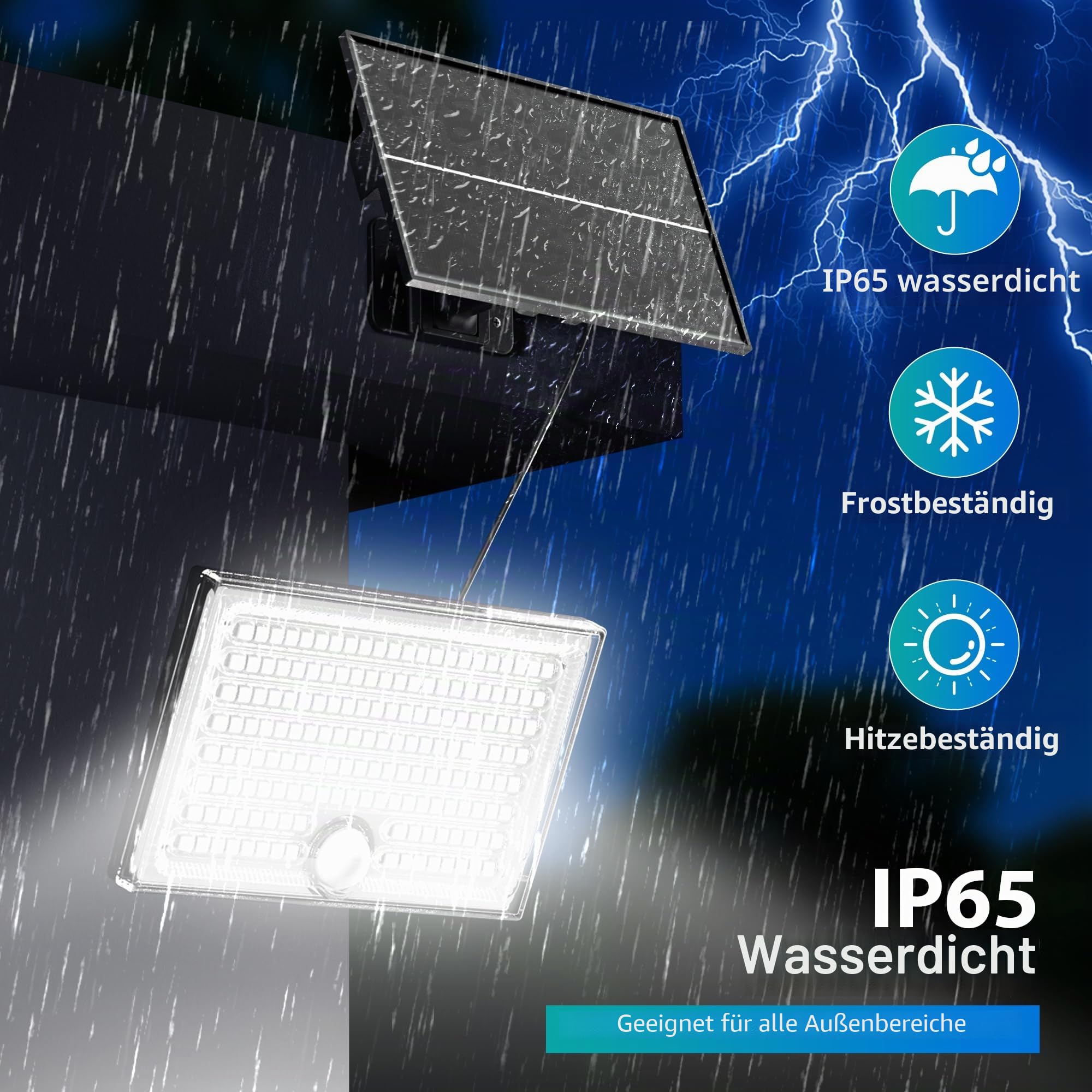 Solarlampen für Außen mit Bewegungsmelder,IP65 Wasserdicht,5m Kabel & Split-Design,Solar Aussenleuchte Kaltweiß für Garten,Hof,Garage,Haustür -2PCS
