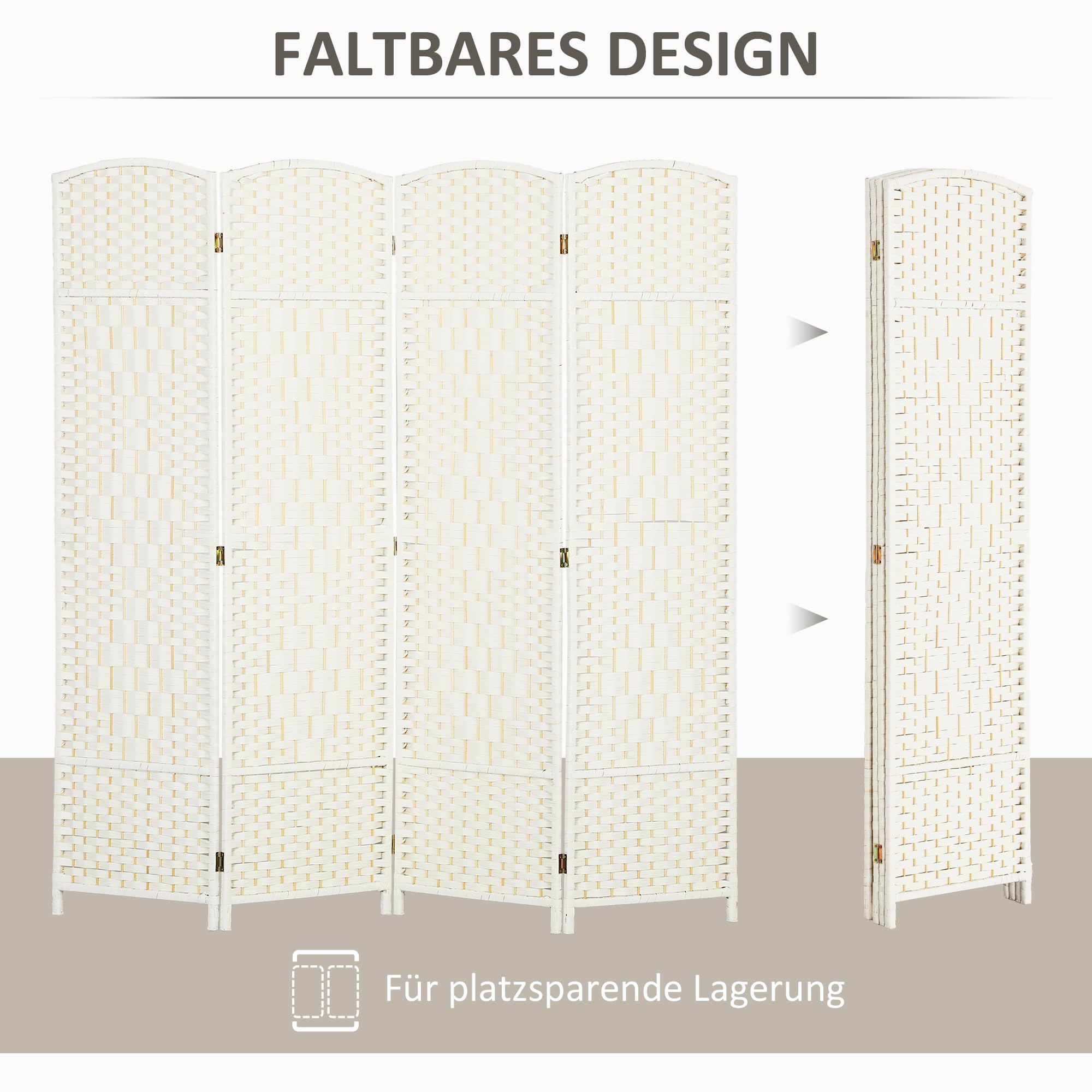 HOMCOM Paravent - Divisorio pieghevole, 4 pezzi, 180 x 180 cm, colore: Bianco