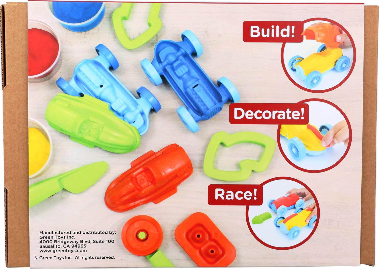 Green Toys Race Car Maker Dough Set - 12 Piece Pretend Play, Motor Skills, Creative Arts & Crafts Activity Kids Toy Set. No BPA, phthalates, PVC. Dishwasher Safe Recycled Plastic Tools, Organic Dough, Made in the USA.