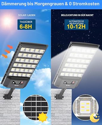 JAYNLT Solar Straßenlaterne für Außen Solarlampen mit Bewegungssensor 6500K Solarleuchten Dämmerung bis zum Morgengrauen IP66 Wasserdichte Solarstrahler für Gärten Garage - 4 Pack [Energieklasse F]