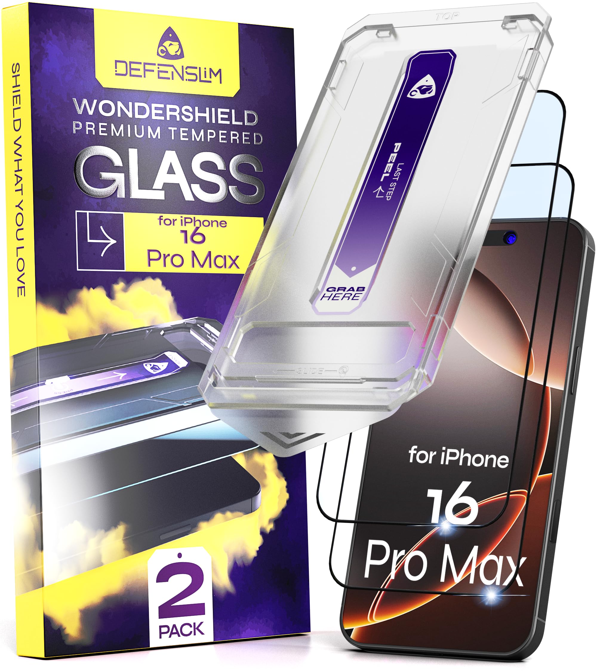 Defenslim for iPhone 16 PRO MAX Screen Protector (2Pack), 6.9" Tempered Glass, 9H Hardness, Ultra HD Clear, Case Friendly, Easy Auto-Dust & Align
