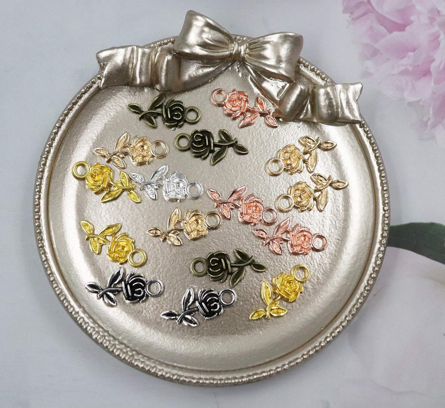 60 Pcs Rose Charm Mini Multicolor Metal Bulk Flower Charms Pendant for Jewelry Making DIY Earring Keychain Necklace Bracelets Jewelry Finding Accessories Supplies - Image 4