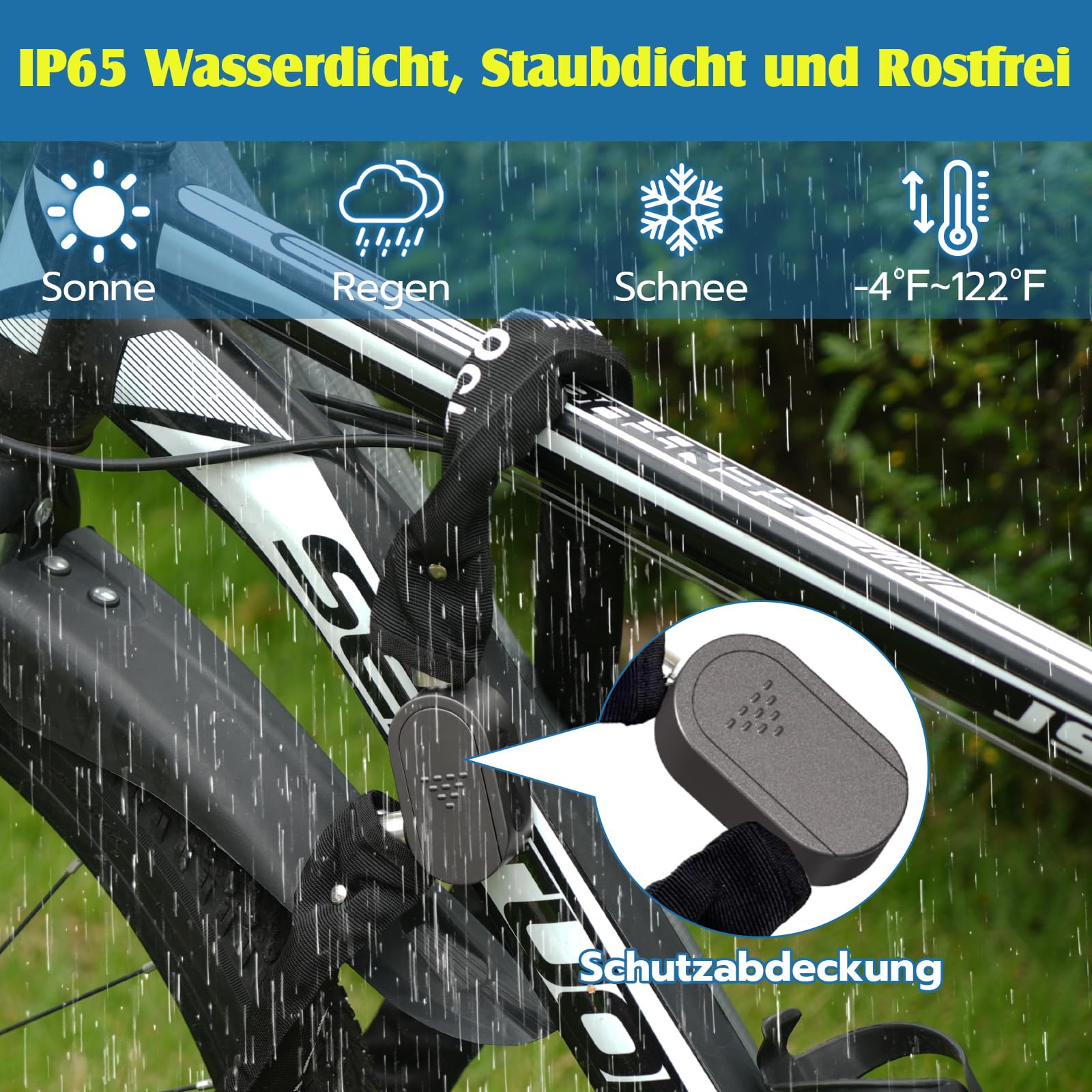 Anweller Candado para bicicleta con huella dactilar con llave, 100 cm, 8 mm de grosor, alta seguridad, resistente al agua para bicicleta/e-scooter/bicicleta eléctrica/MTB/motocicleta/bicicleta de