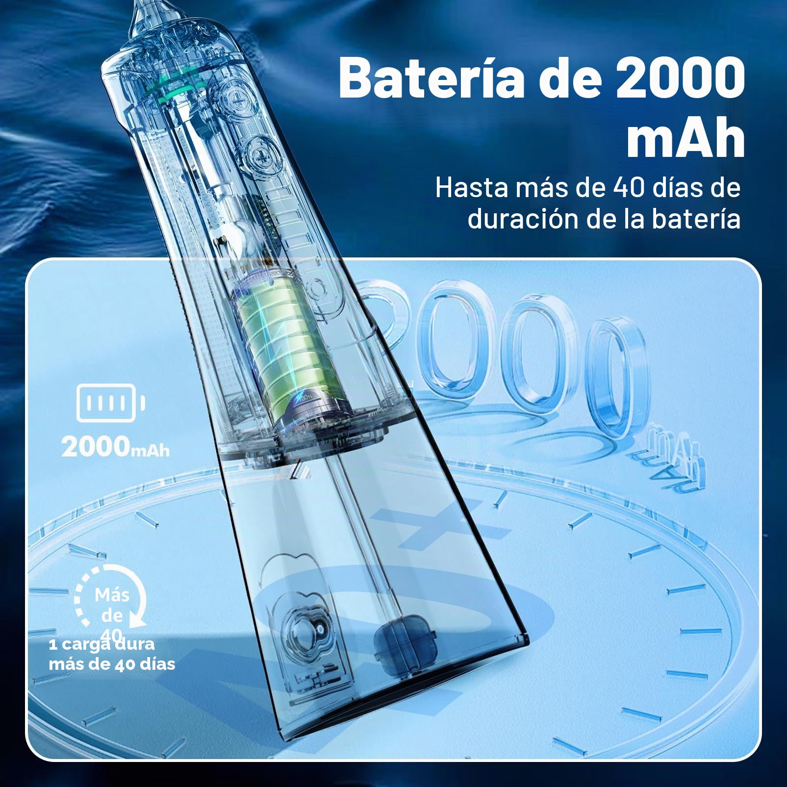 Irrigador bucal para dientes inalámbrico: irrigador bucal, 8 puntas de chorro, 4 modos, portátil, tanque de 300 ml, recargable por USB, IPX7, impermeable, hilo dental para adultos, limpieza de