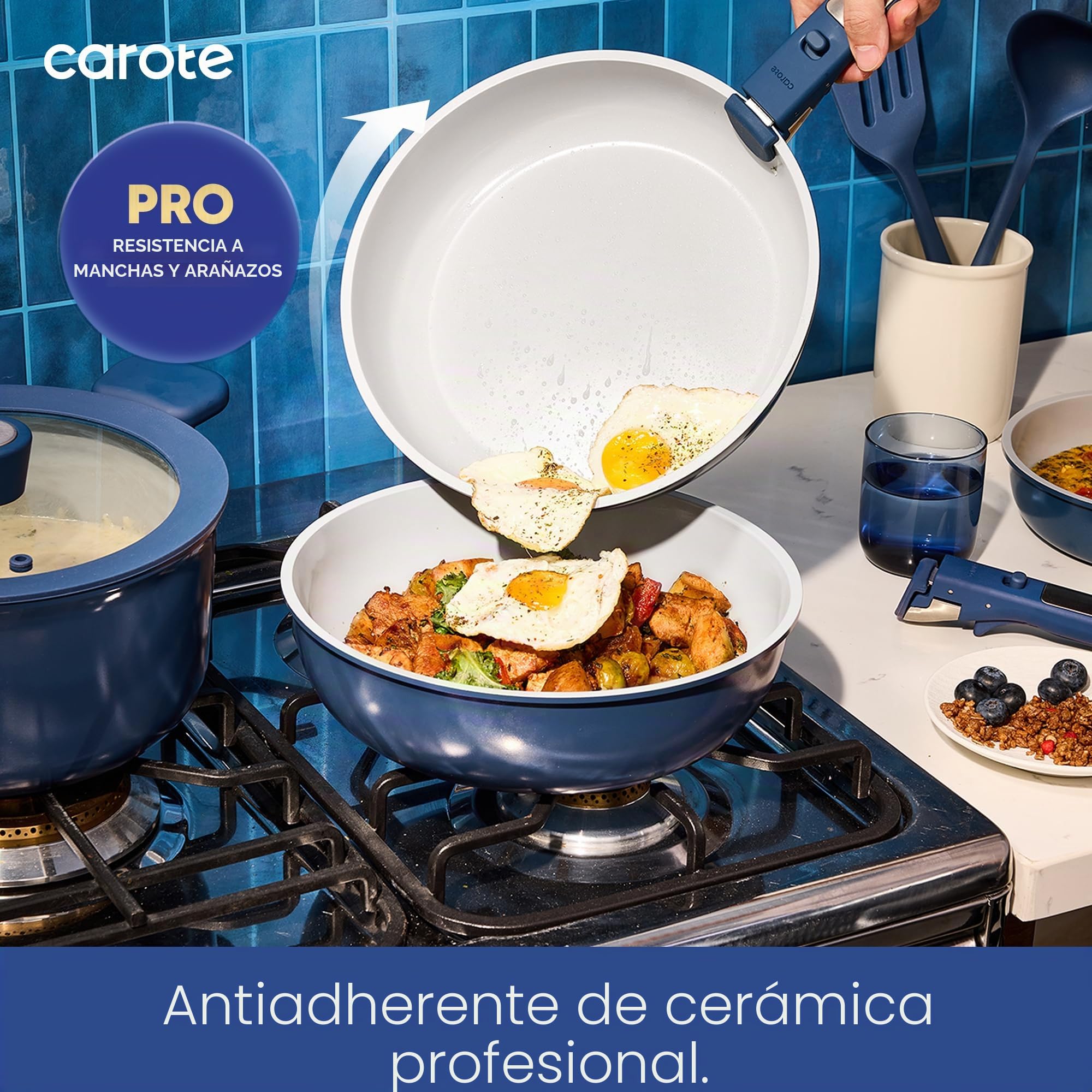 CAROTE Juego de 25 utensilios de cocina de cerámica, juego de ollas y sartenes antiadherentes, juegos de utensilios de cocina de inducción, juego de utensilios de cocina antiadherentes para RV con