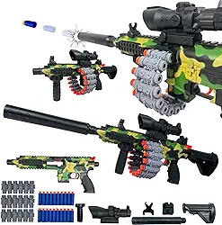Rifle de Brinquedo com Dardos, 65cm, Camuflado Verde, com Luneta, Silenciador e 20 Dardos de Ventosa