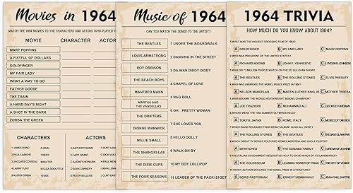 QUPT Juegos de fiesta de 60 cumpleaños, juego de 3 actividades para 10 invitados, paquete de juegos nacidos en 1964, suministros de fiesta de