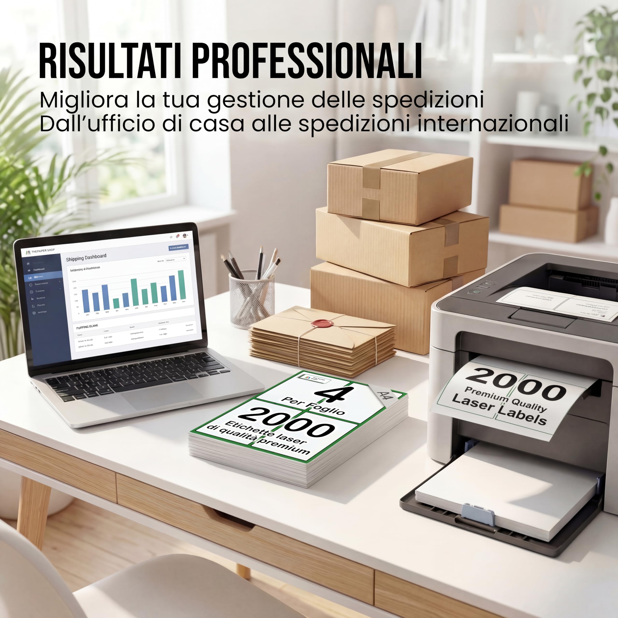 [2000 etichette] Etichette autoadesive bianche adesive per stampante A4, 4 per foglio | Stampante A6 adesive 4 per foglio A4 etichette per indirizzo | Etichette per stampante laser 4 per foglio (2000)