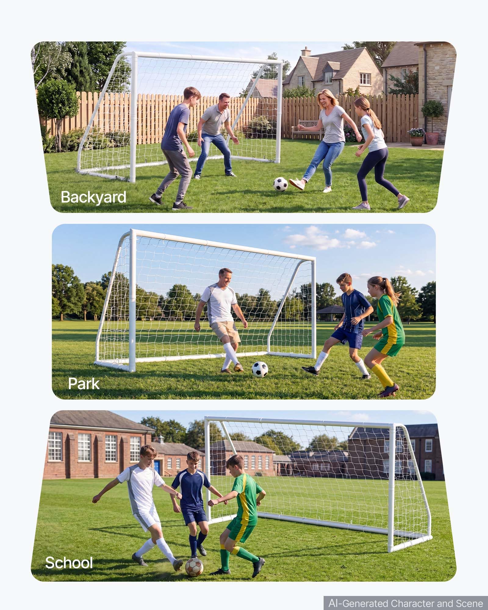 VEVOR Porta da calcio 30,5 x 15,2 cm, 30,5 x 1,8 cm, 2,4 x 1,8 m, porta da calcio in PVC per cortile, portatile, resistente alle intemperie, bersaglio cono, per adolescenti, bambini e adulti