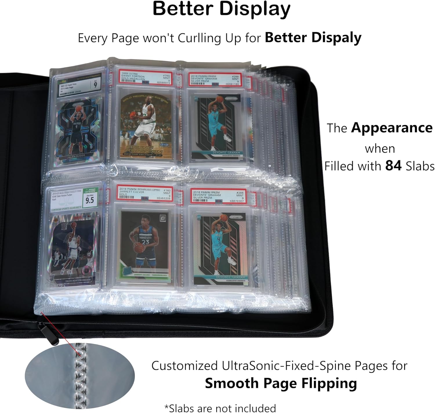 GrinOwl PSA Slab Binder, Holds 84 Graded Slabs, 6-Pocket Graded Card Binder for PSA, CGC, CSG, FGS, and FCG Cards