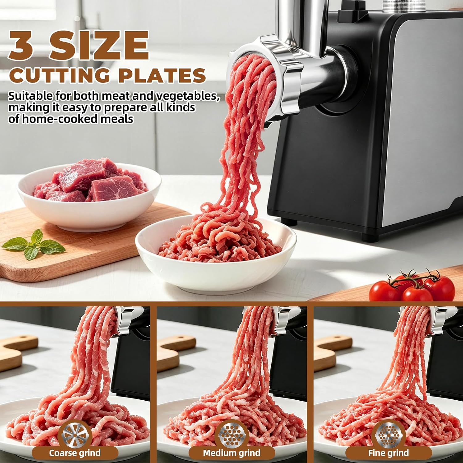 Electric Meat Grinder,8 in 1 Electric Cheese Grater,2800W Max Meat Grinder & Chopper,Stainless Steel Sausage Stuffer Maker for Cheeses, Fruits, Vegetables, Sausages and Minced Meat