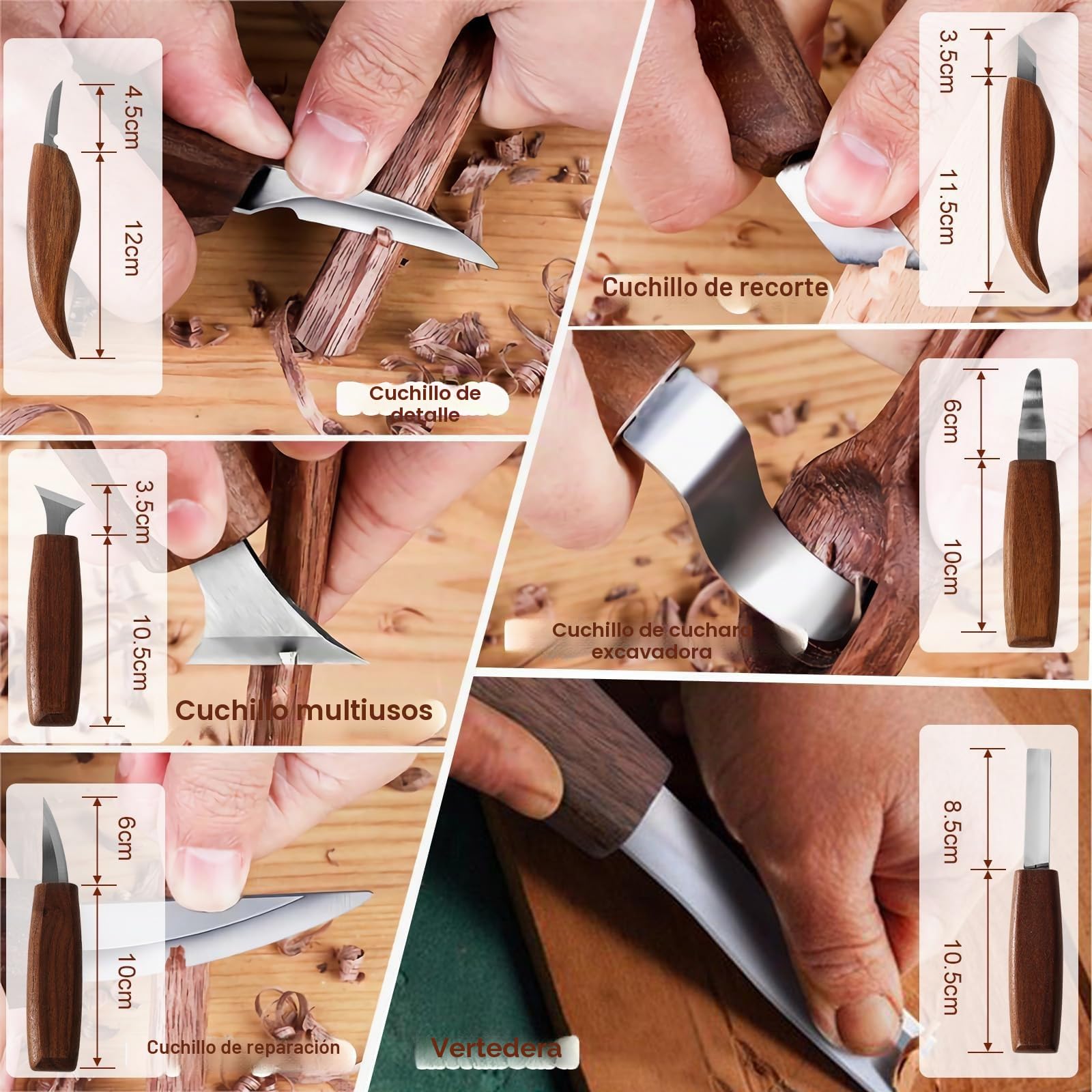 Juego de 17 cuchillos para tallar de madera para principiantes, seguro y sencillo, selección completa de herramientas con guantes, bolsa de herramientas
