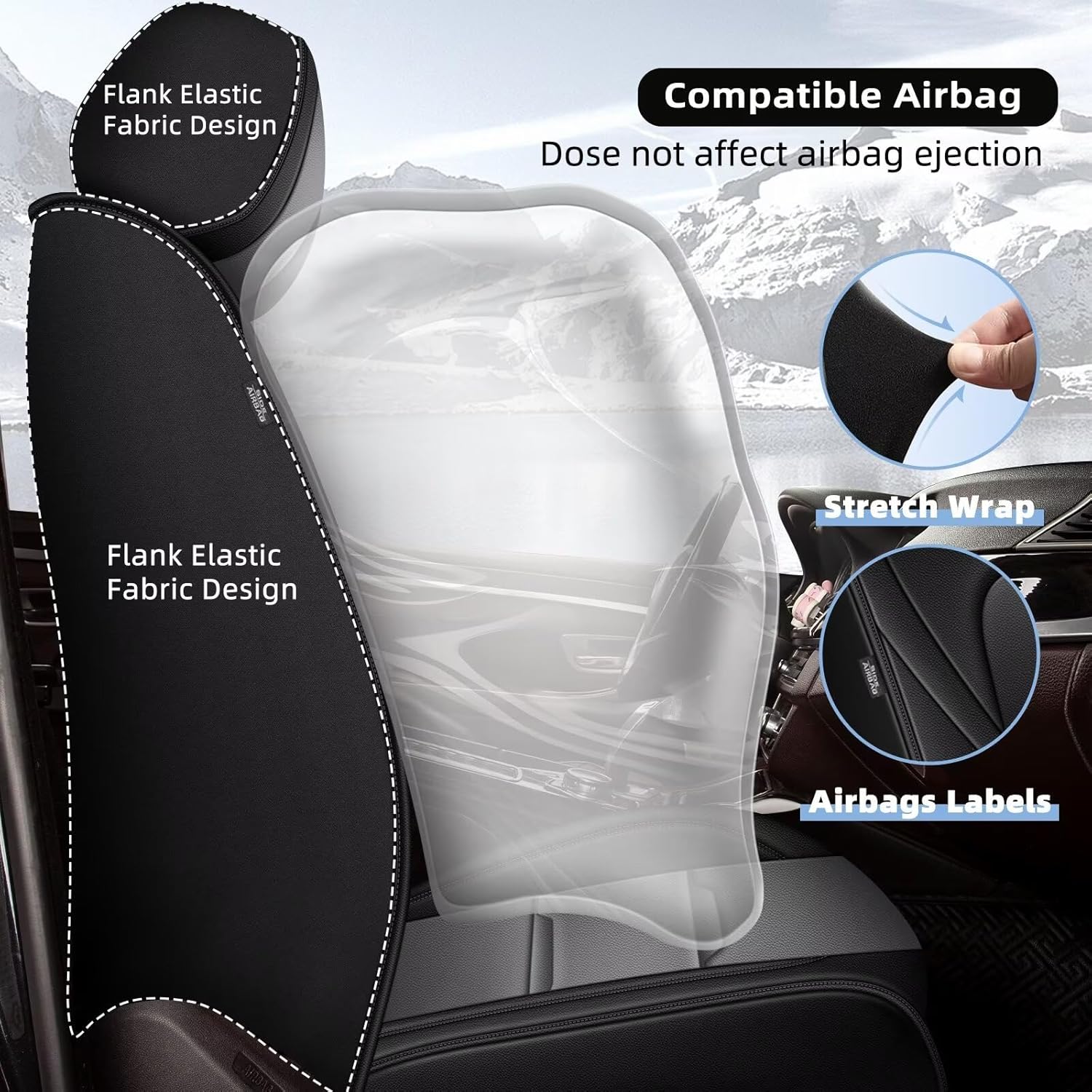 YORKNEIC Seat Covers for Full Set Fit for Nissan Murano 2011-2023 2024 2025 2026 Faux Leather 5-Seat Covers Waterproof Protectors Automotive Seats Cushion with Airbag Compatible(5-Seat Set,Black&Grey)