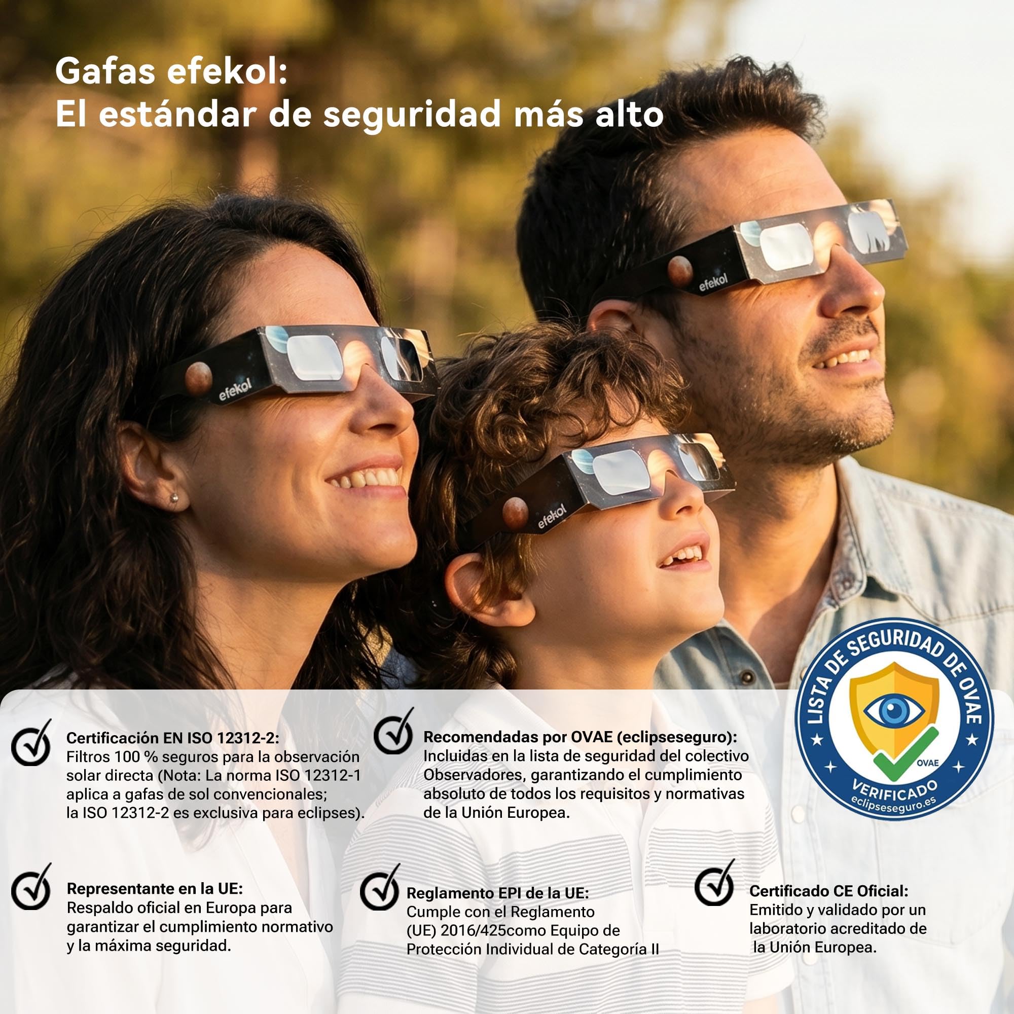 efekol Gafas Eclipse Solar Homologadas (12 Pack) - Certificación CE y EN ISO 12312-2 para Observación Segura del Sol - Eclipse Total 12 de Agosto de 2026 (Total en España, Parcial en Europa)