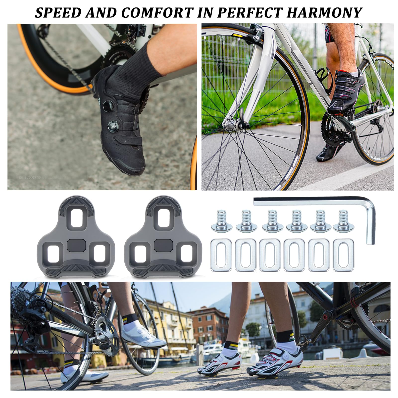LPZMPZ Compatible con Look Keo Bike Pedales de 3 Orificios Grip Blade 2 MAX Carbon Classic Cleats Bicicleta Tacos Juego de Placas de Zapatos de Carretera Pedales Gris MTB Road Cleats