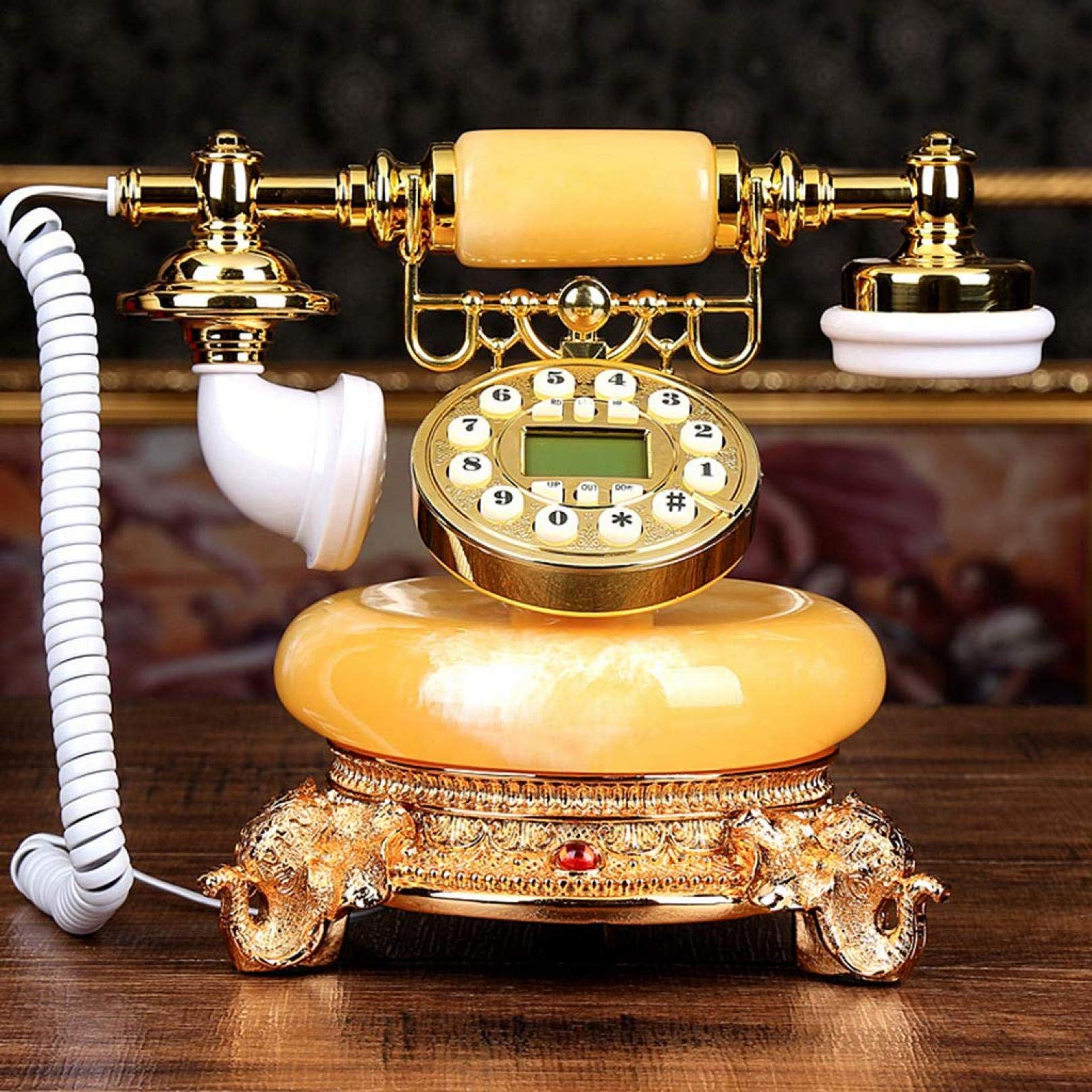 Téléphone Fixe Antique Résine Sonneries Rétro Écran LCD Décoration Maison Salon