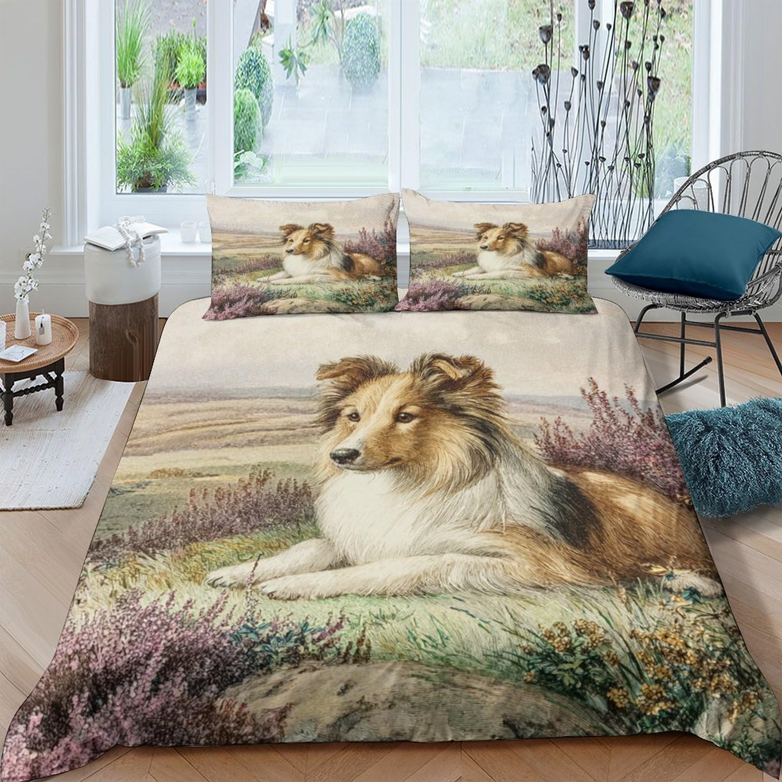 Ctjqhvkz Style-9 3D Printed Collie Dog Fitted Sheet Microfiber Soft Breathable Pastoral Meadow Mattress Cover For Bedroom Home Decor Single（135X200cm）