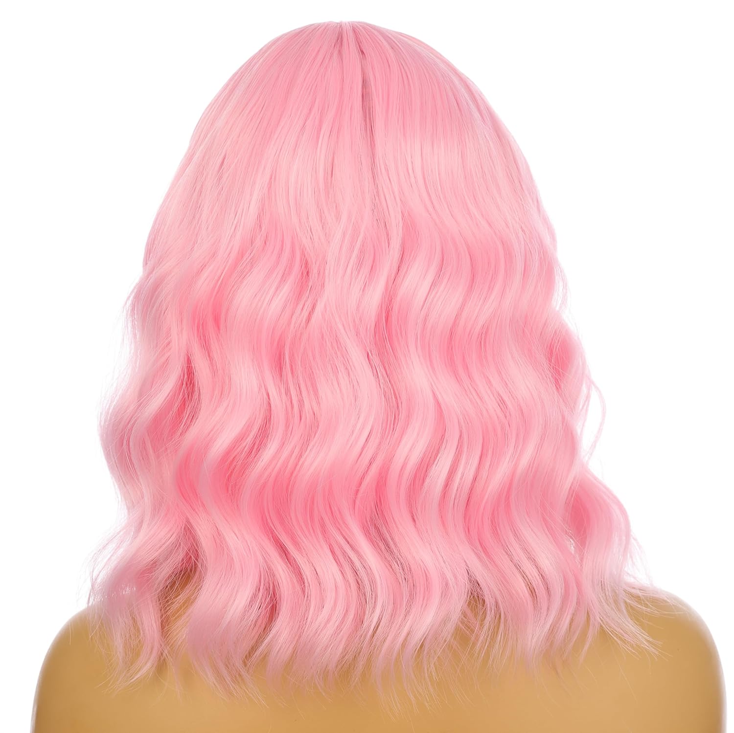 eNilecor Pink Wig for Women,Short Wavy Curly Bob Hair Wig with Bangs,14" Natural Synthetic Party Costume Cosplay Halloween Colored Colorful Color Wigs For Women
