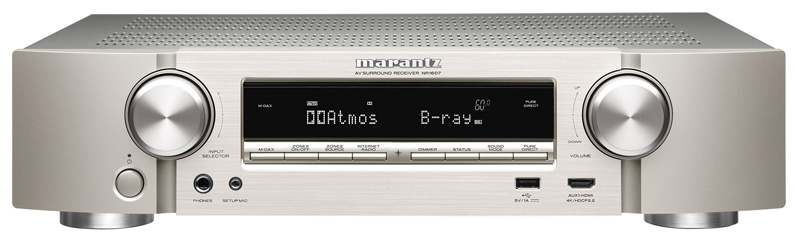 Marantz NR1607/N1SG, sintoamplificatore, a 7.2 canali, ricevitore di rete 4 K (Wi-Fi, Bluetooth, Airplay, connessione su Spotify, radio su Internet, DTS:X, Dolby Atmos); colore: argento.
