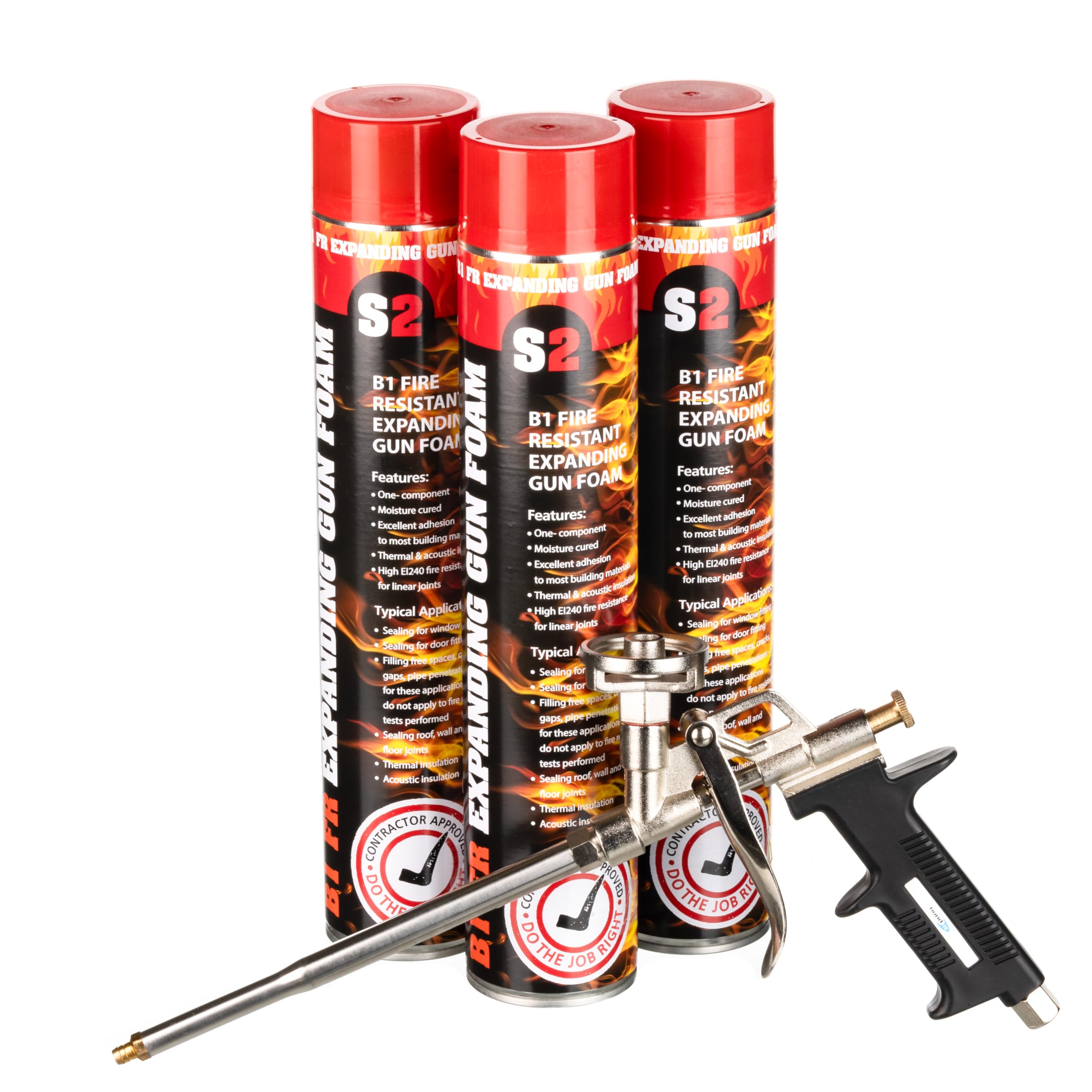 STICK2 B1 Fire Rated Expanding Foam | PU Gun Foam for Gap Filling & Insulation | High Adhesion, Thermal & Fire Resistance | 3 x 750ml + Applicator Gun
