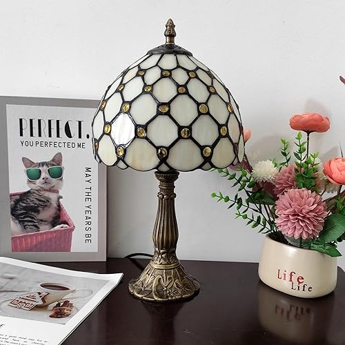 Miniatura 4 de Tiffany - Lámpara de mesa de 3 vías regulable con vitral, hecha a mano, lámpara de noche para mesita de noche, lámpara de escritorio antigua de 15