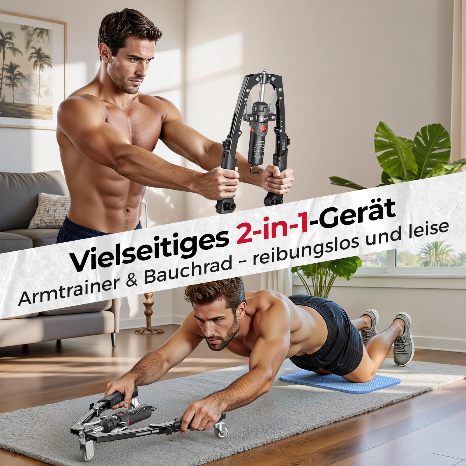 FLYBIRD Armtrainer, Brust & Armtwister & Kerntrainer, hydraulischer Power Core Twister Brusttrainingsgerät, 10 kg–200 kg für Krafttraining, 2-in-1-Brusttrainer mit Bauchroller