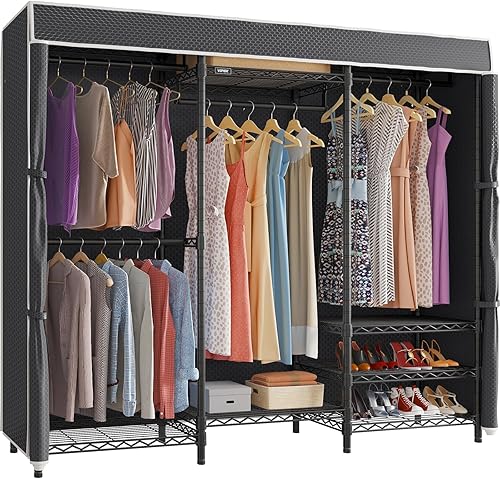 Miniatura 14 de VIPEK V5C - Clóset portátil para ropa para dormitorio, armario resistente, de metal negro con cubierta de tela oxford gris, estantes ajustables,