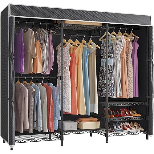 VIPEK V5C Heavy Duty Covered Clothes Rack Portable Closet Rack, Black Metal Clothing Rack with Black Upgarded Polyester Cover, Adjustable Custom Freestanding Closet Wardrobe, Max Load 800LBS - V5C Standard - Black Rack With Black Cover