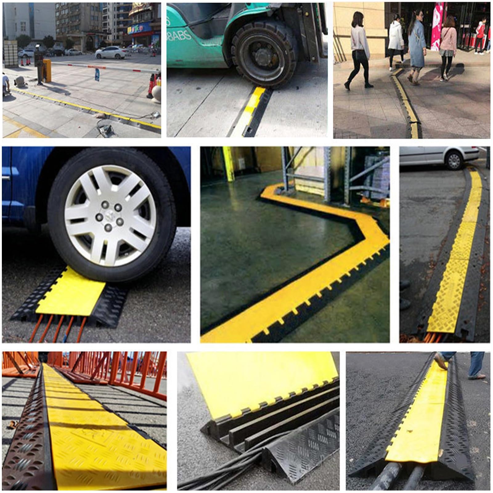 Canaleta Cables 5 Canales 10 Toneladas de Capacidad Pasacables Suelo, Protector de Cable Negro y Amarillo para Alambre/Manguera/tubería, Rampas para Coches 90 * 49 * 5 Cm