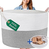 Vista 10 de XXXXL - Cesta lavable de 125 L, extra grande, duradera, suave, cesta de cuerda de algodón tejida con asas para lavandería, sala de estar, Negro