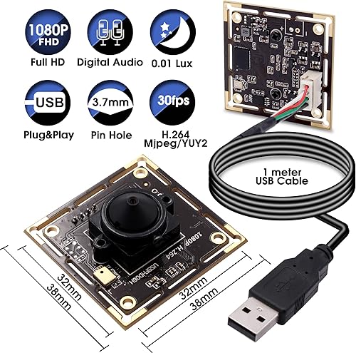 Miniatura 16 de SVPRO Cámara web USB 1080P con lente ojo de pez 180, cámara de poca luz de 2MP con sensor Sony IMX323, carcasa de aluminio, H.264 Lente ojo de pez