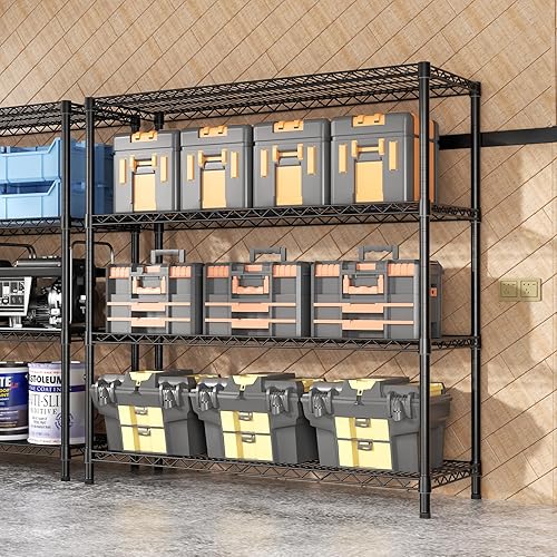 Miniatura 2 de SINGAYE Estante ajustable de 4 estantes, estante resistente de 1400 libras, estante de almacenamiento de alambre organizador de metal, negro (48