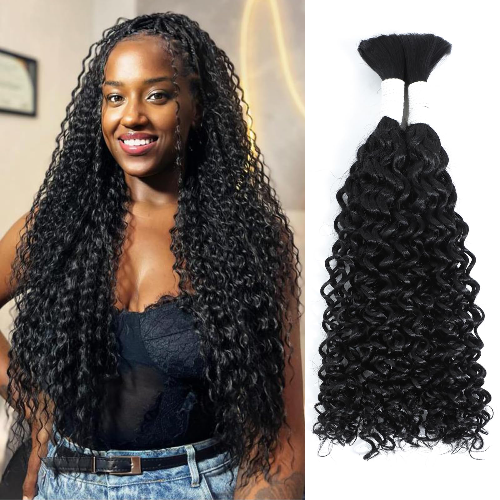 Coolbeeza Curly Human Braiding Hair 20 Inch Water Wave Bulk Human Hair for Braiding 12A Brazilian Virgin Curly Hair for Boho Braids Wet and Wavy No