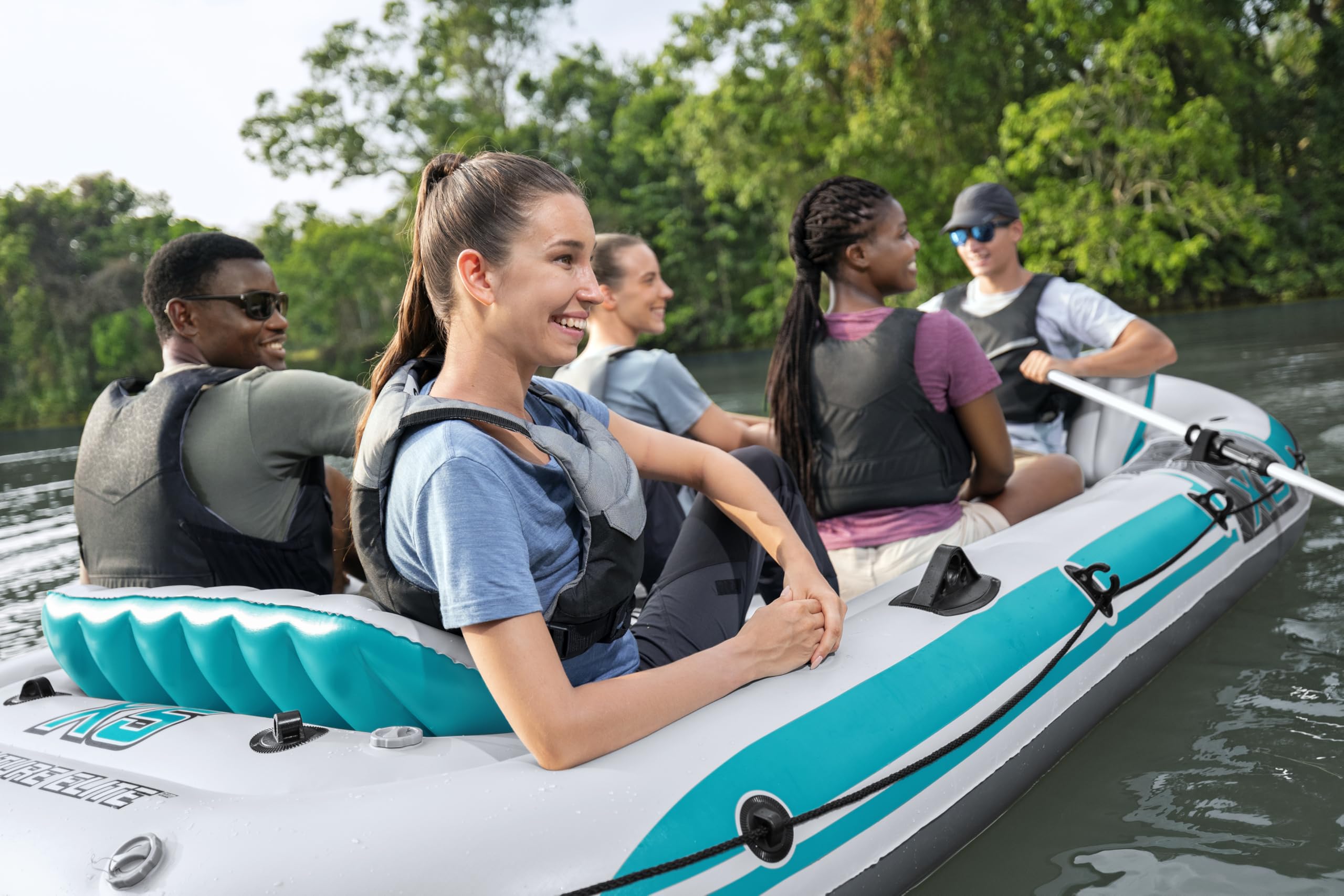 Bestway | Hydro-Force Adventure Elite X5 Inflatable Raft Set| Inflatable Boat with Hand Pump, Oars, Seats, Gear Pouch, Carry Bag | Five-Seater