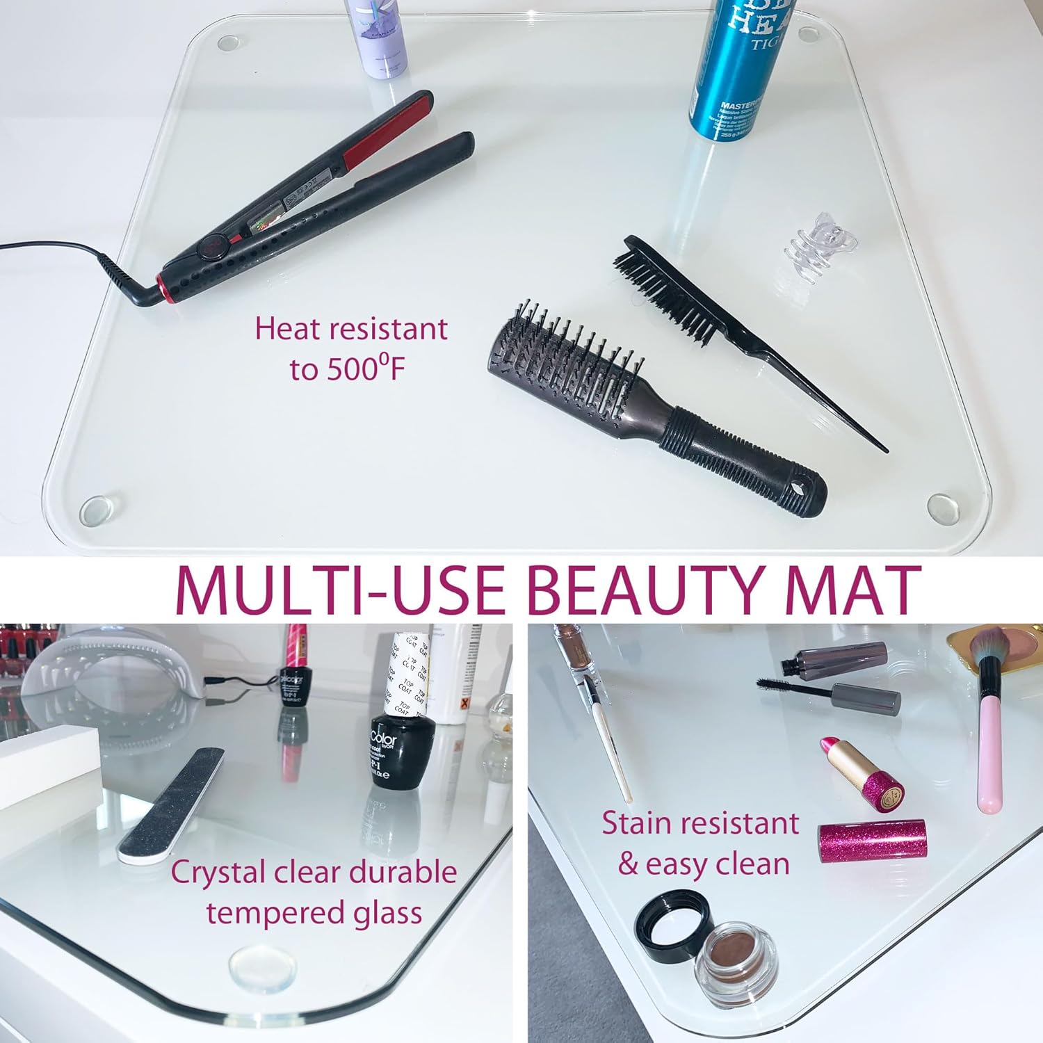 Marvelux Tempered Glass Desk Pad, Clear Surface Protector, Multi-Purpose Durable Computer Desk Mat, Mousepad, Crafting Surface Protector, Beauty Mat, Kitchen Worktop Saver with Anti-Slip Pads 19"x24"