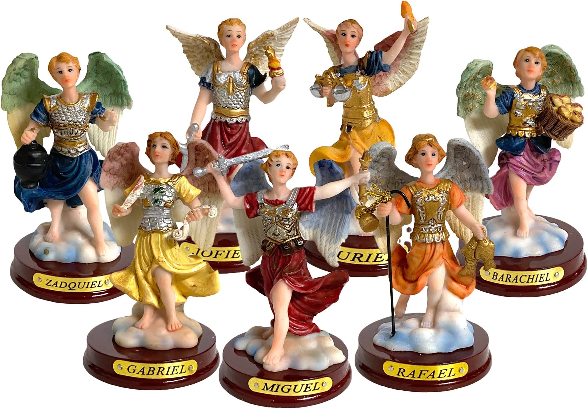 7 Archangels Religious Complete 3" Inch Full Set Statues Figurines Siete Arcangeles Figuras Imagen
