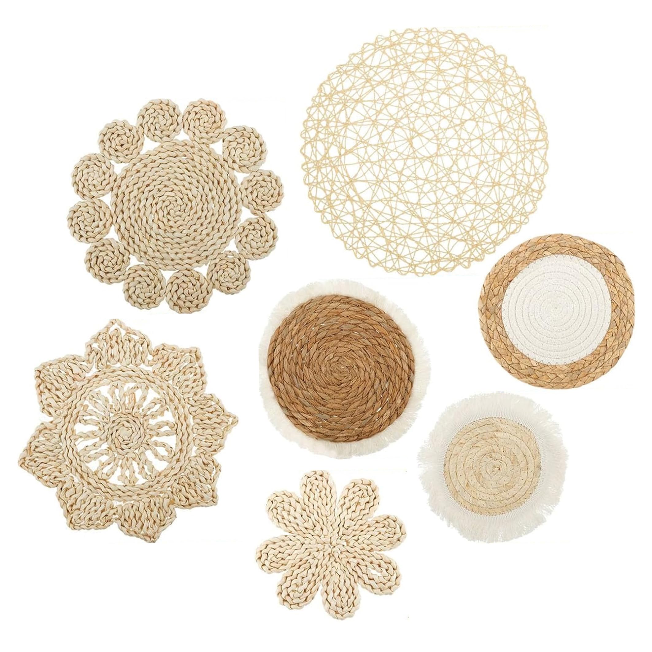 DAGLLGEW 7 unids/set decoración de pared de ratán tejido a mano Boho arte de pared tejido para sala de estar