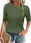 Arach&Cloz Women's Summer Sweater 2026 Trendy Short Sleeve Spring Tops Casual Crewneck Knit Pullover Shirt
