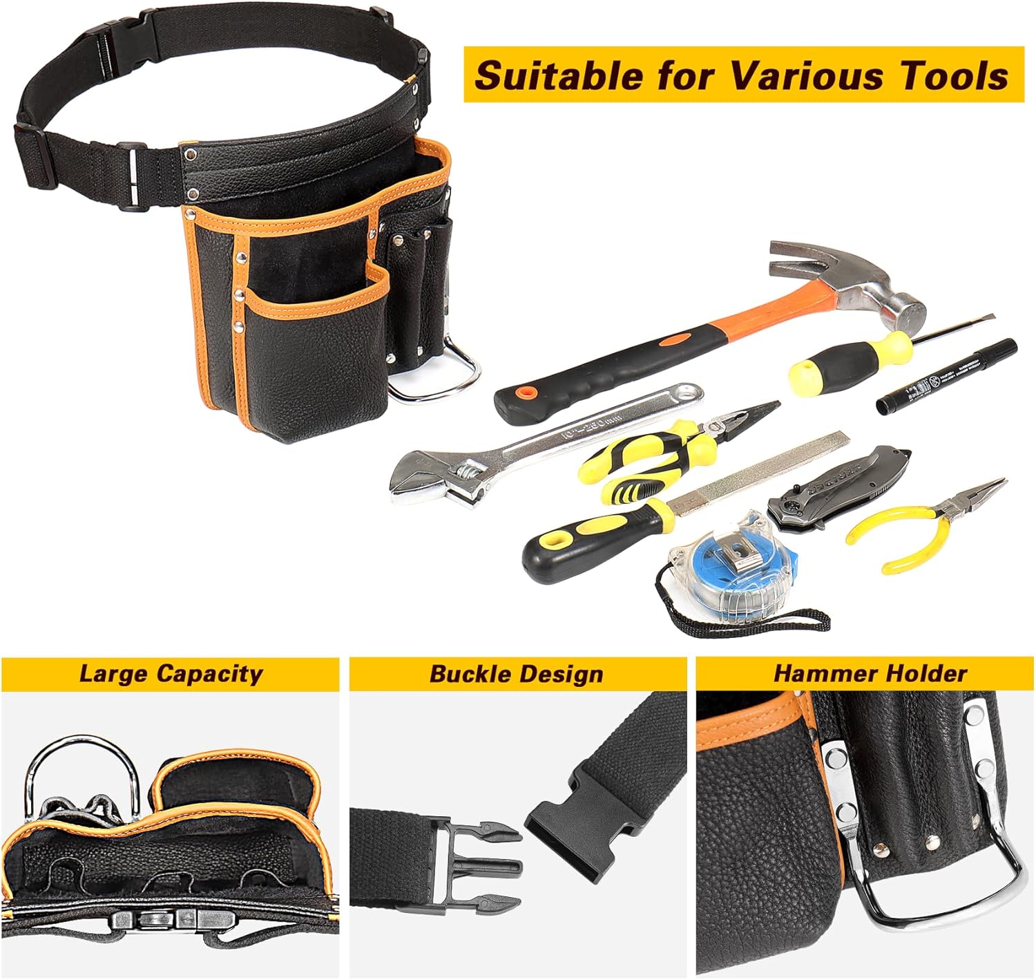 Tool Belt,Genuine Leather Tool Pouch,Detachable & Adjustable Single Side Tool Belt Pouch for Electrician,Carpenter,Construction,Work Apron,Utility Belt.