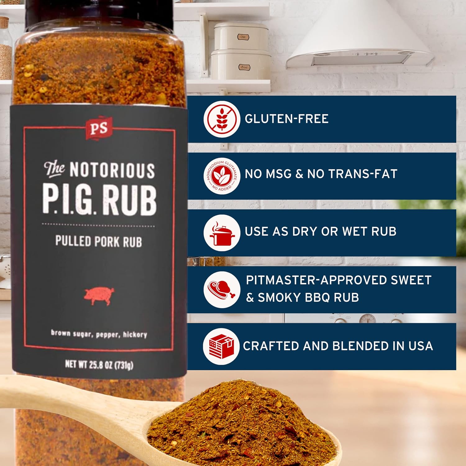 PS Seasoning Notorious PIG - Pulled Pork Seasoning & Dry Rub - Pulled Pork Seasoning, BBQ Rubs for Smoking and Grilling - Sweet & Smoky BBQ Spice Blend for Ribs, Chops, Beef, Steaks, Chicken, 25.8oz - Image 2