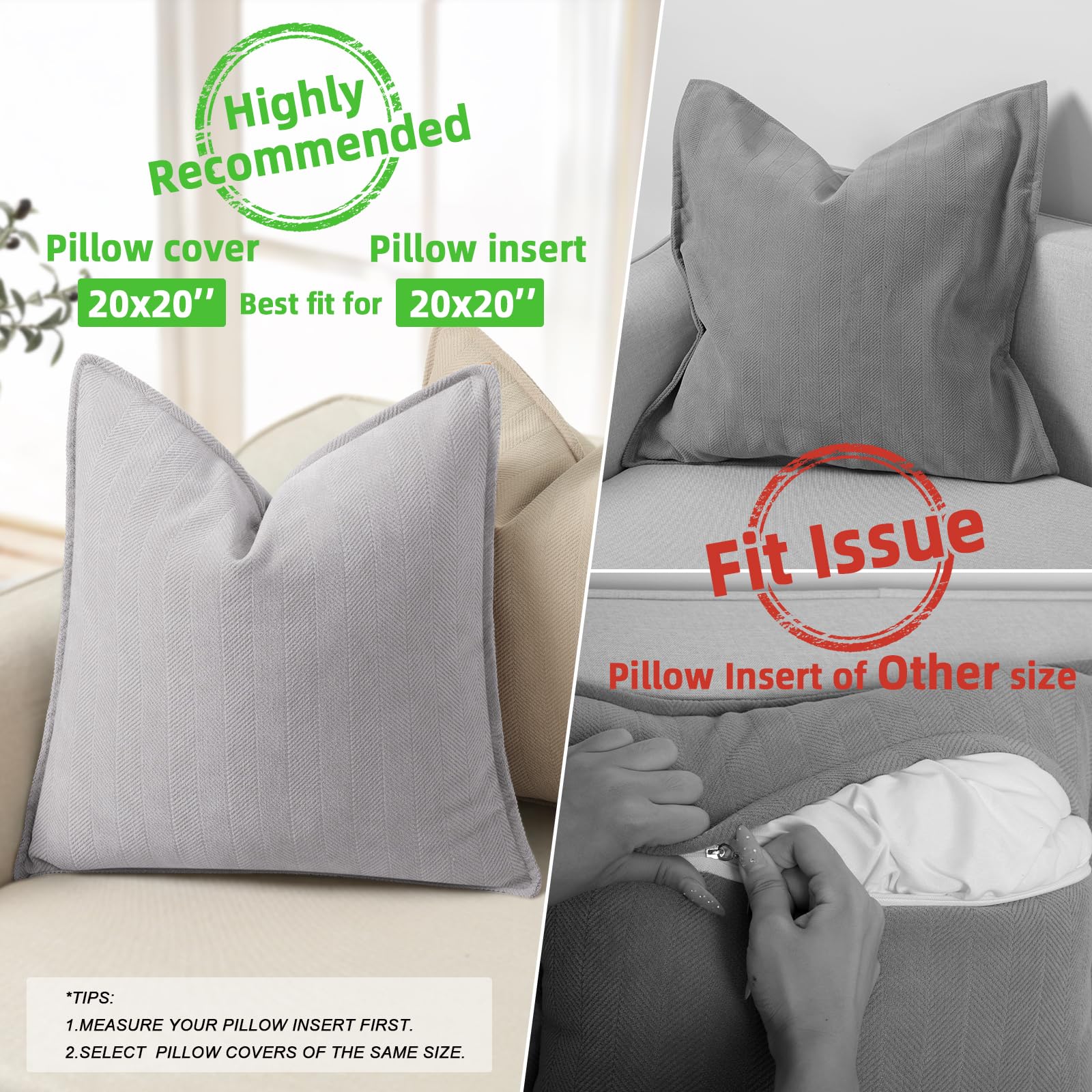 PLEASANT BOULEVARD Federe In Ciniglia 50x50 Cm – Morbide E Accoglienti, Confezione Da 2, Colore Grigio – Per Cuscini Decorativi Da Divano, Letto, Soggiorno