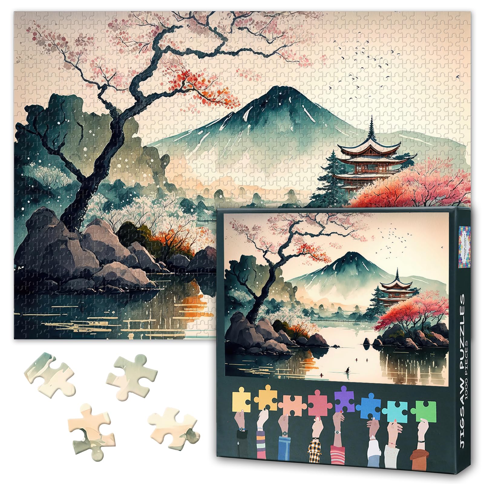 Japanese Landscape 1000 Piece Puzzle for Adults Adult Puzzle Pieces Relaxing and Fun Activity Mount Fuji Challenging Family Activity Game Gift for Family Friends 27.5" x 19.6"