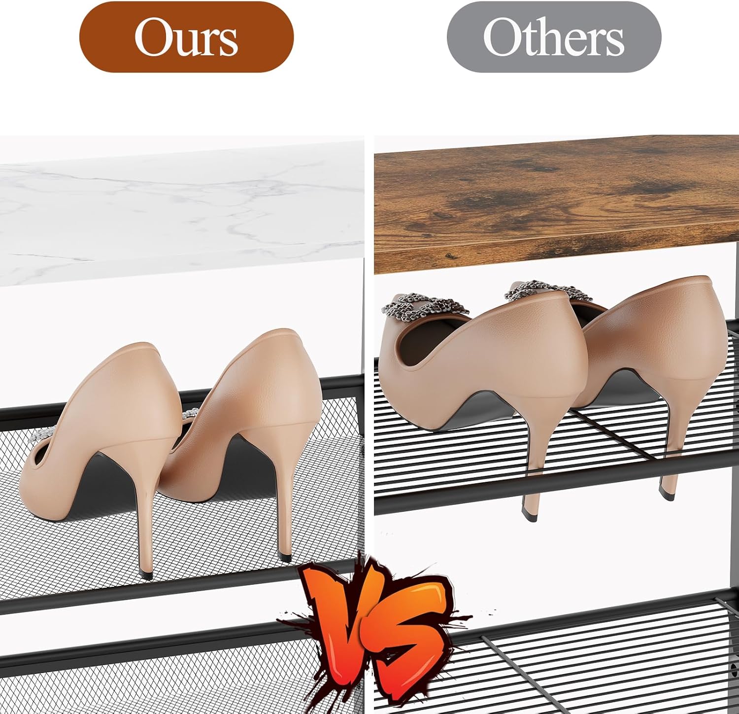 Garden 4 you Shoe Rack for Closet Narrow 5 Tiers, Small Shoe Rack with White Wooden Tabletop, Adjustable Metal Shoe Shelf for Closet Entryway Hallway Living Room