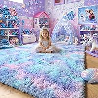 Vista 22 de Amdrebio alfombras azules y púrpuras de arcoíris de sirena para decoración de habitación de niñas, alfombras de área de 5 x 8 pies mullidas y kawaii