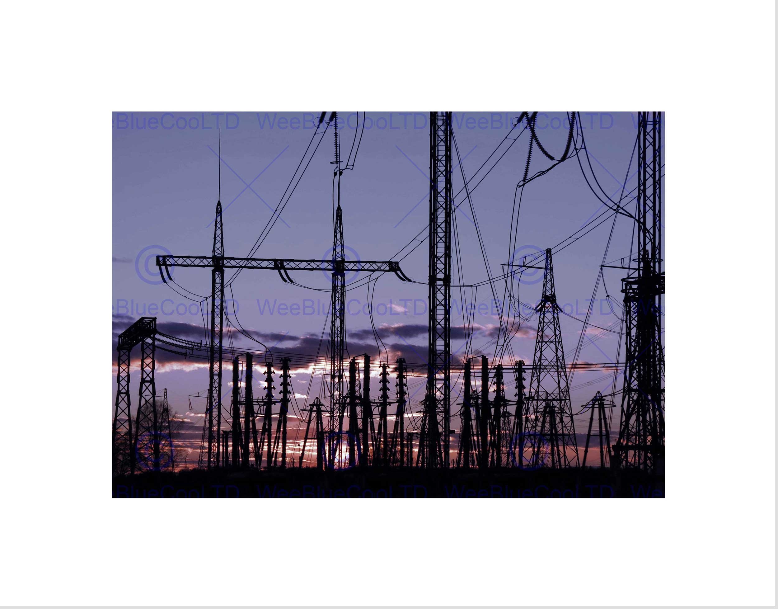 Wee Blue Coo PHOTO ELECTRICITY PYLONS SILHOUETTE POWER ENERGY SUNSET FRAMED PRINT B12X8497
