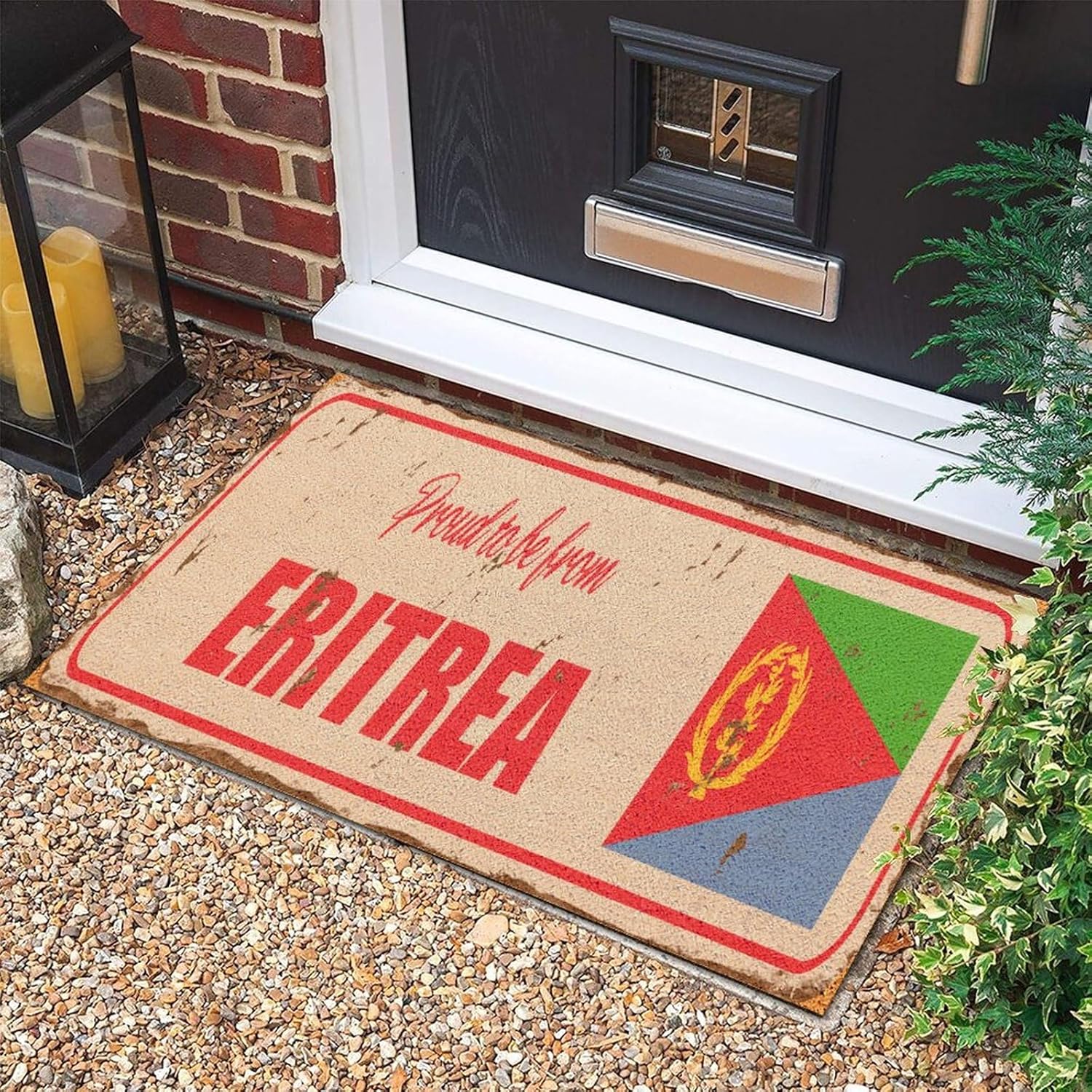 Proud to Be from Eritrea Coir Fiber Outdoor Mat 24x36in City Flag International Festival Outdoor Welcome Mat Easy to Clean Door Mat Floor Rug for Front Porch Balcony Entryway Decor