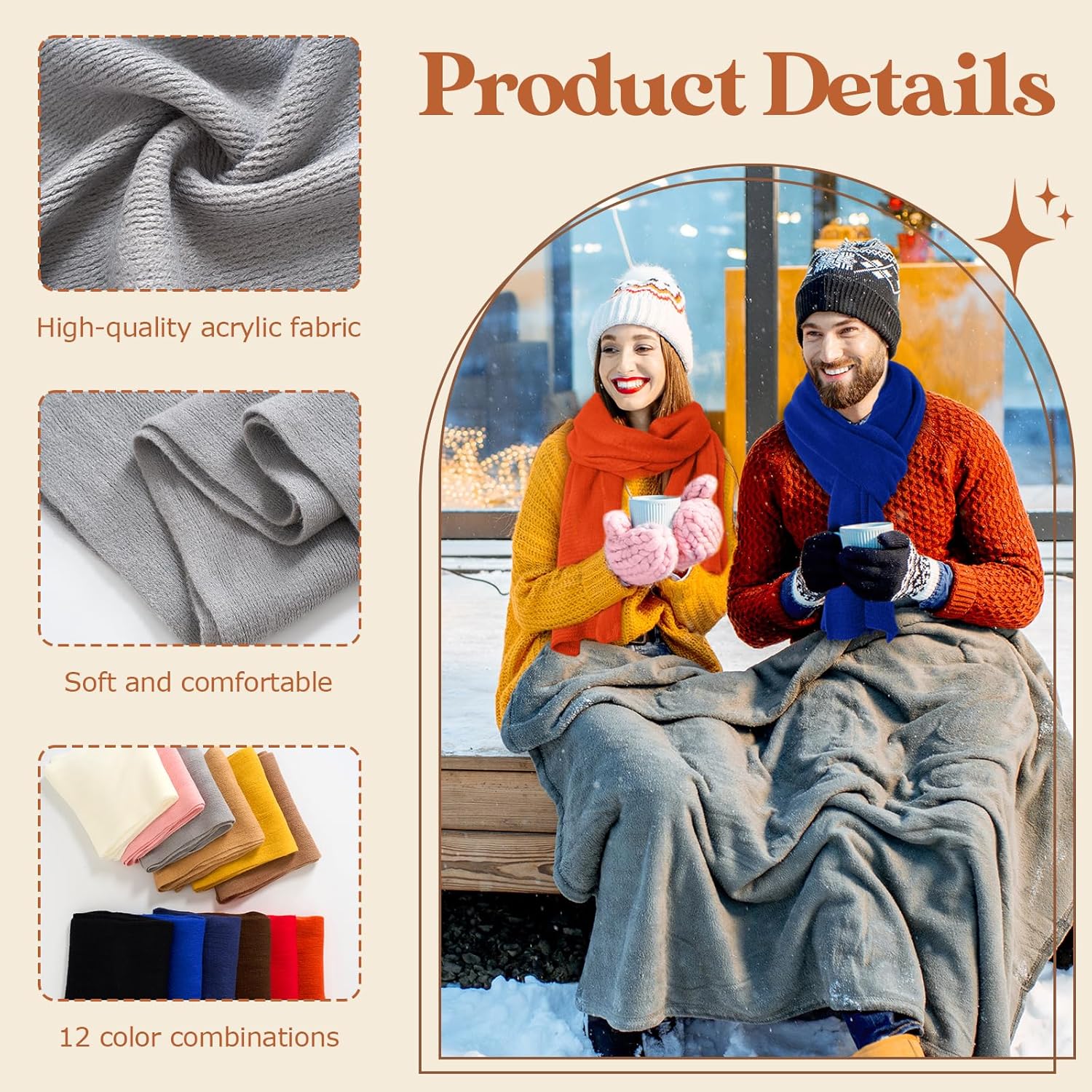 12 Pcs Winter Fleece Scarves for Women Solid Warm Winter Long Scarf Bulk Cold Weather Shawl for Men Women (Multicolor) - Image 3