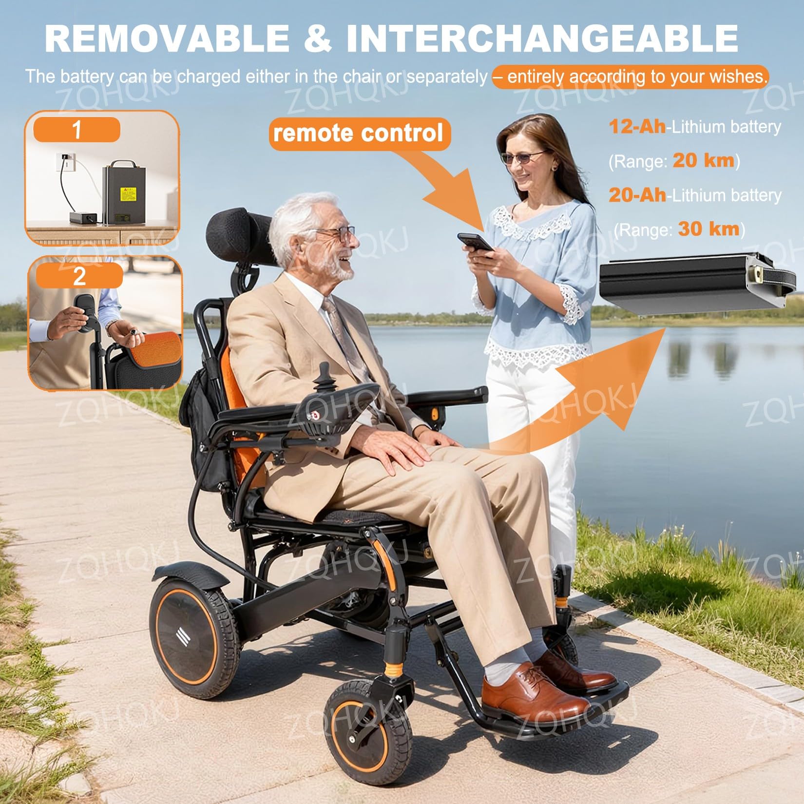 Silla de ruedas eléctrica plegable ligera hasta 150 kg, silla de ruedas eléctrica con respaldo ajustable hasta 160°, motor de 700 W y alcance de 20-30 KM, incluye mando a distancia para adultos