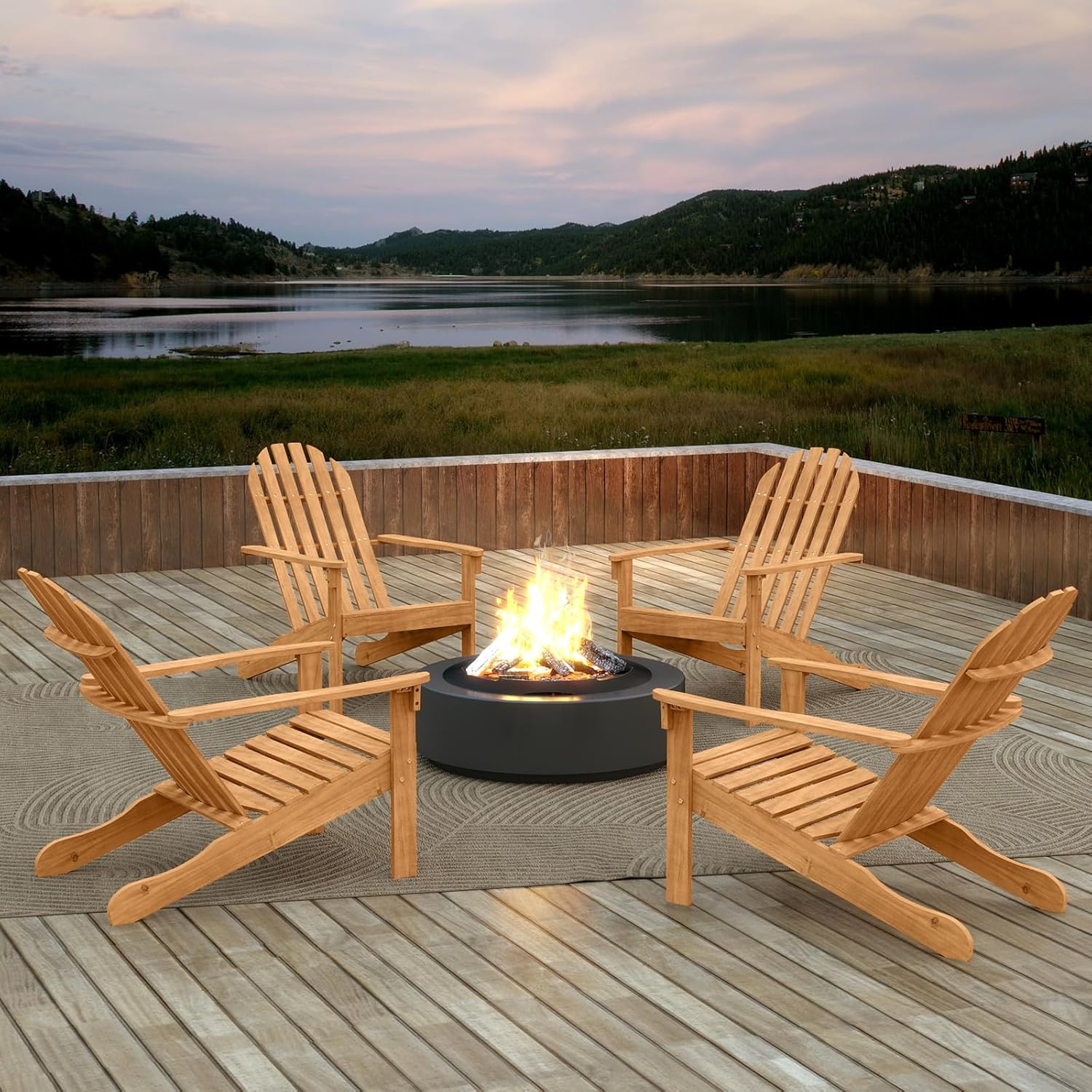 Giantex Adirondack Chair Set of 2 Acacia Wood Outdoor Chairs with 350 lbs Weight Capacity, Lounge Chair Armchair for Yard, Patio, Garden, Poolside, Balcony, Deck Fire Pit Chairs, Natural