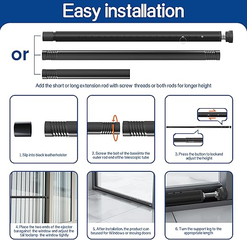 Miniatura 5 de Barra de seguridad para puerta corredera, barra de seguridad interior para ventana, puerta de vidrio ajustable de 17 a 50 pulgadas para prevención